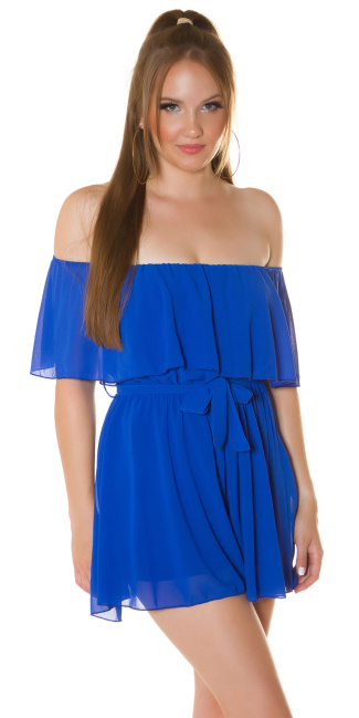 Trendy off-shoulder jumpsuit blauw
